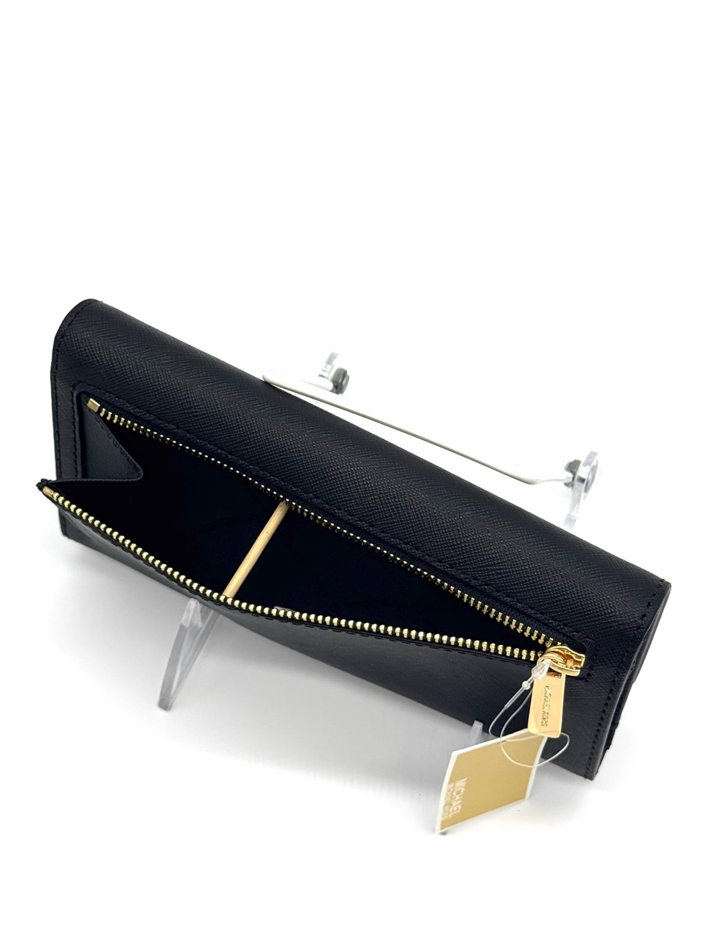 Michael Kors Large Jet Set Travel Trifold Wallet - Black/Gold - Picture 6 of 7